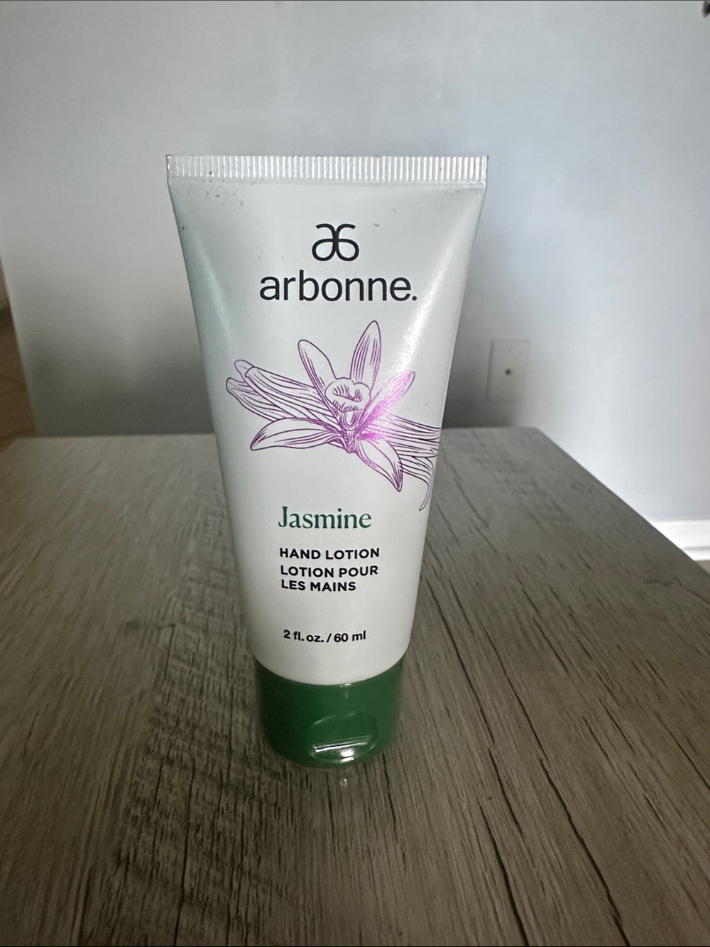 Arbonne Jasmine Hand Lotion - White & Green with Purple Accent